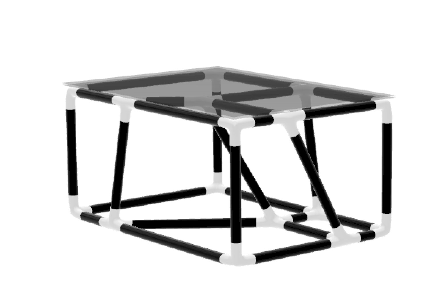 Render da mesa FOAM com destaque para os conectores brancos